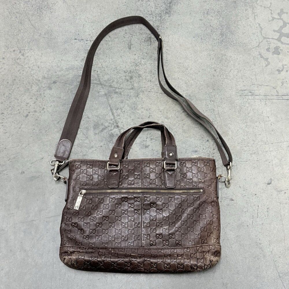 Vintage GUCCI GG Guccissima Brown Leather Bag Tote Shoulder Purse